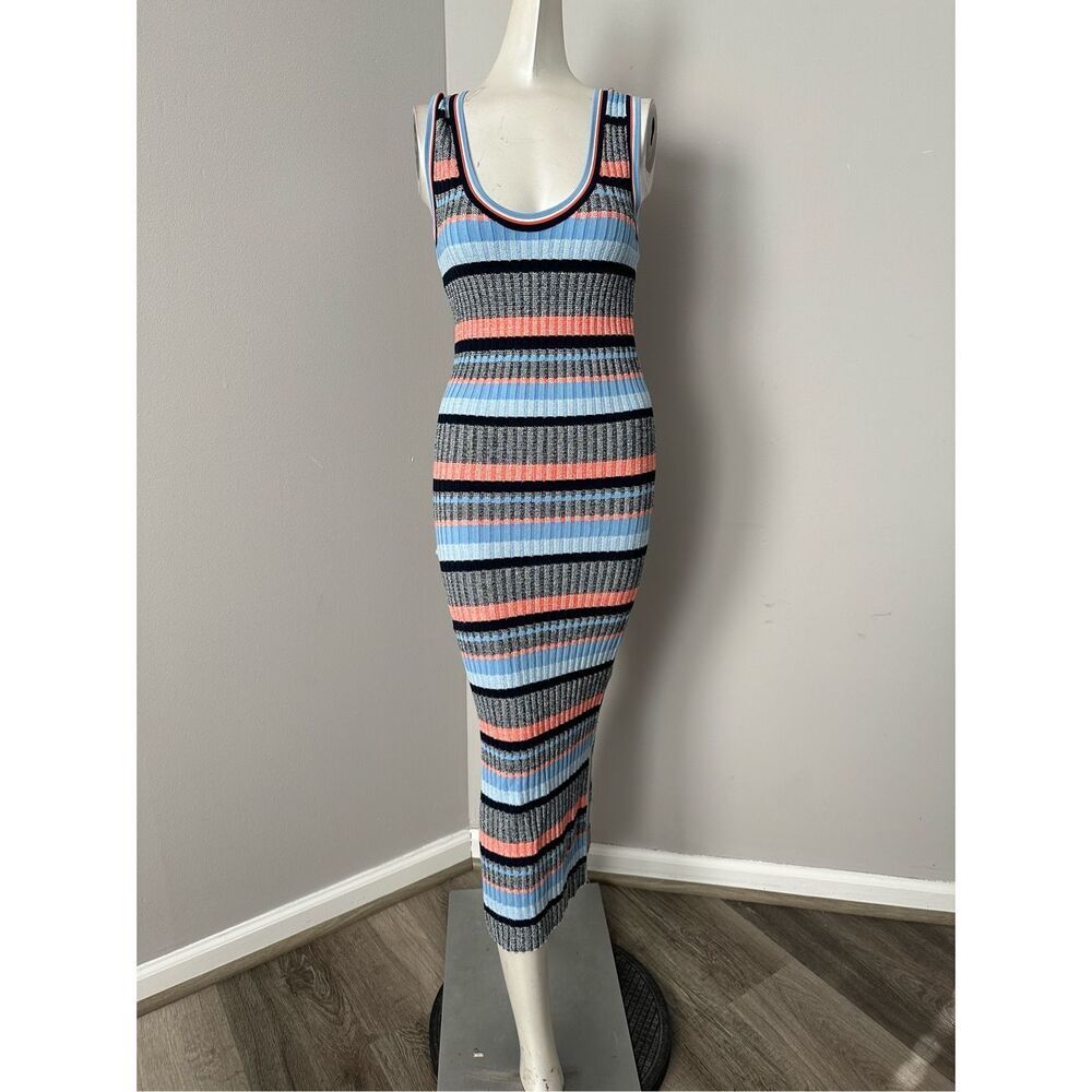 NWT VERONICA BEARD Fabiana striped ribbed-knit midi dress Size S $475 - Picture 3 of 7